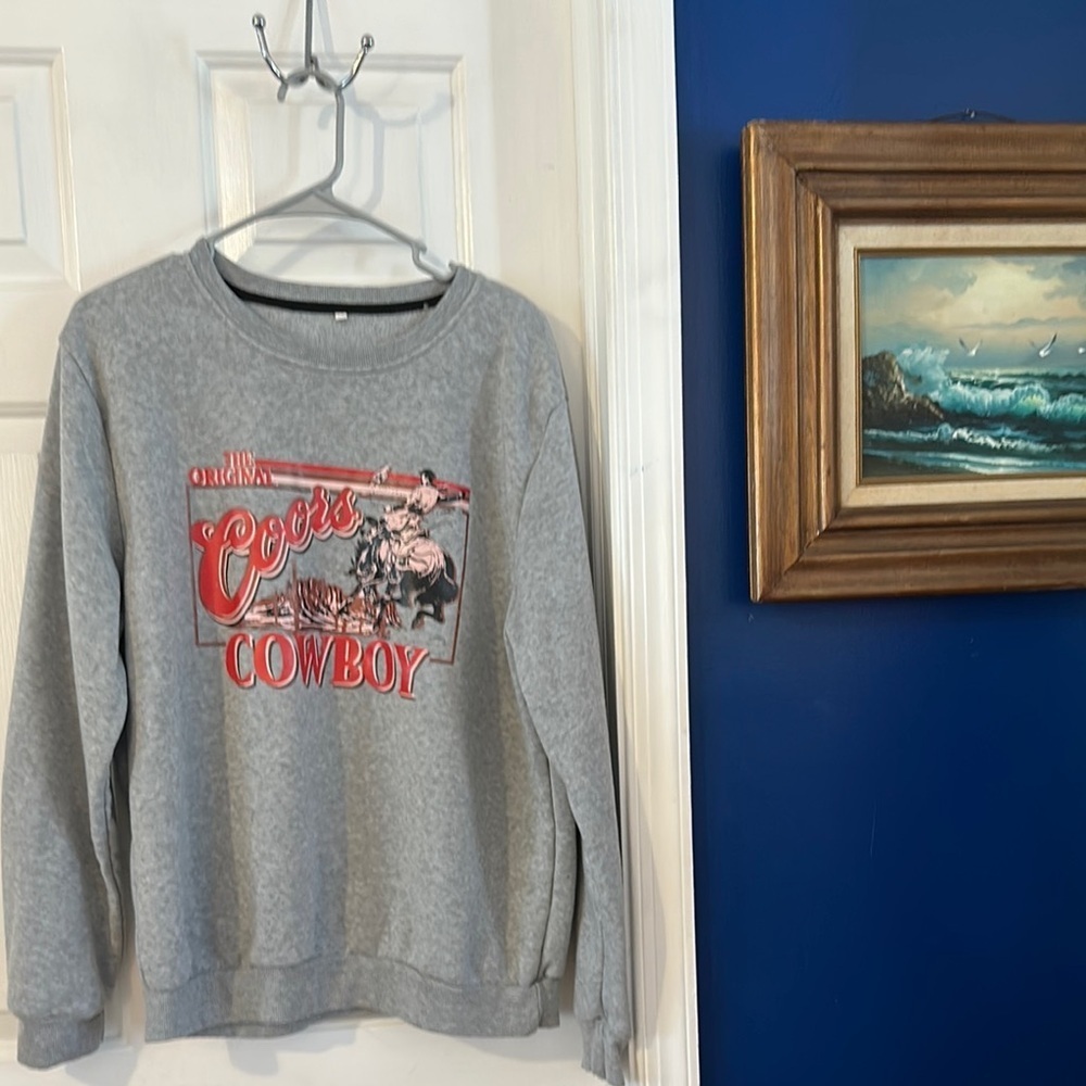 Women’s The Original Coors Cowboy Sweatshirt Gray Long Sleeve Size Large